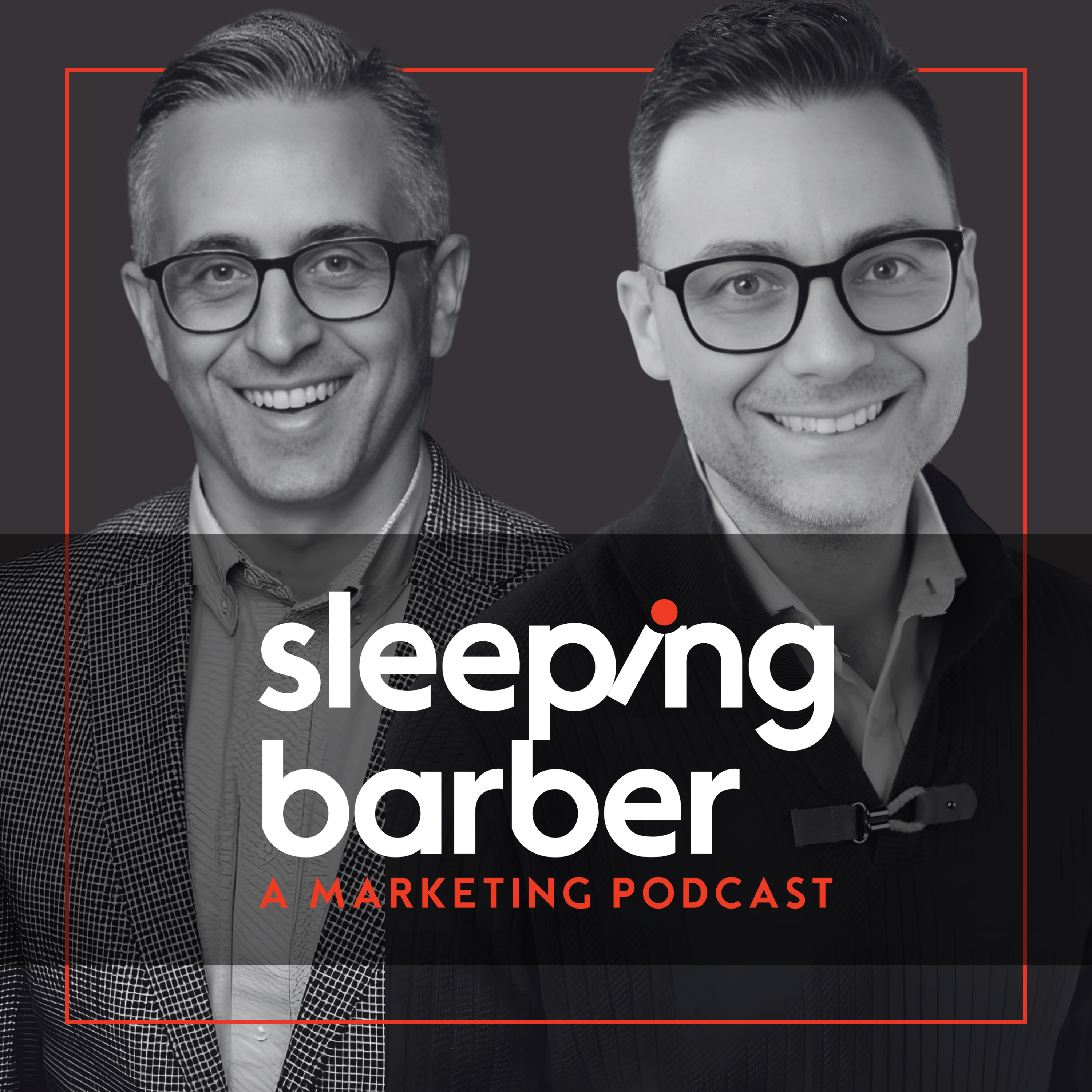 The Sleeping Barber podcast cover featuring its co-hosts Vassilis Douros and Marc Binkley